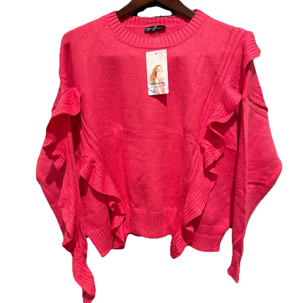 Women's Pink Ruffle Sweater